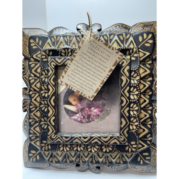 Tiger Lily Picture Frame Hand Painted USA Holds Picture 4x4" VTG? - Picture 7 of 7
